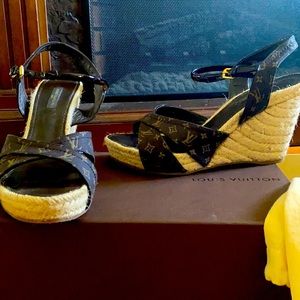 Canvas LV wedge sandal